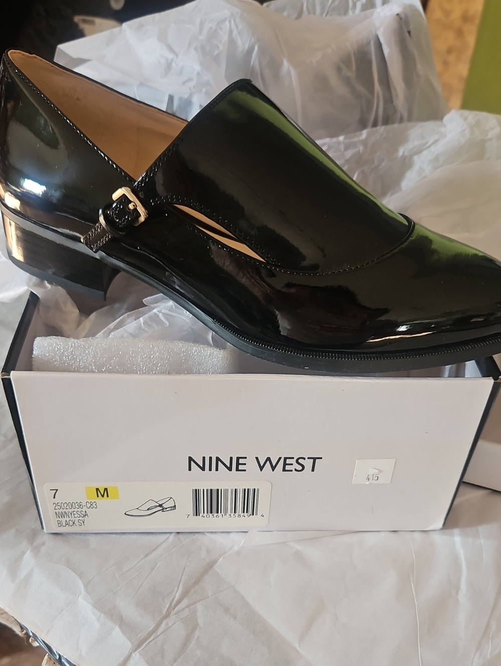 Nine West Black Patent Leather Slip-On Loafer with Buckle- New Never Worn
